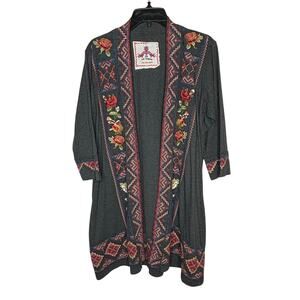 Johnny Was Open Front Embroidered Floral Western Luxury Kimono Size Small